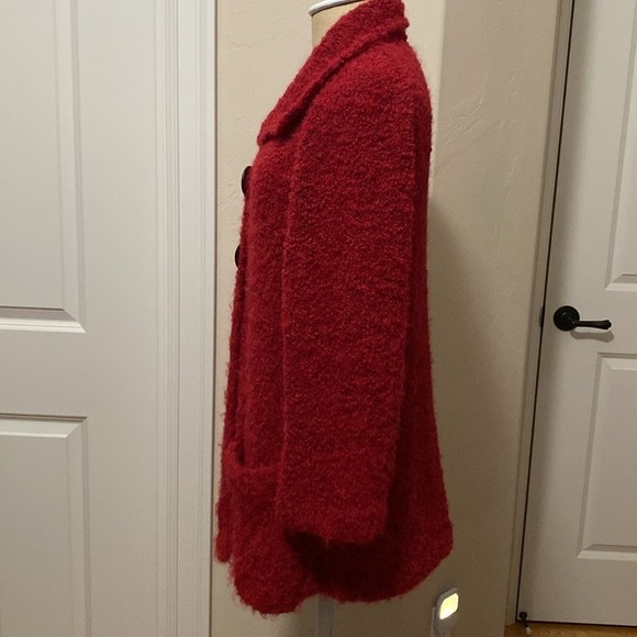 Tabask Womens M Long Alpaca Wool Cardigan Sweater thick knit Buttons Red Pockets - Picture 3 of 10